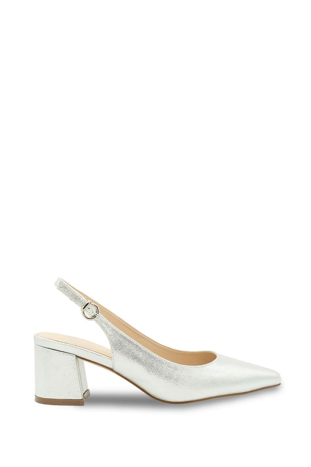 Paradox London Paradox London Women's Shimmer 'Imelda' Mid Heel Block Heel Sling Back Court Shoes in Silver