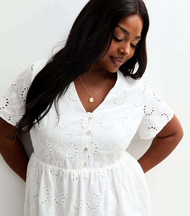 New Look Women's Plus Size White Broderie Anglaise Mini Dress Curves New Look - 2