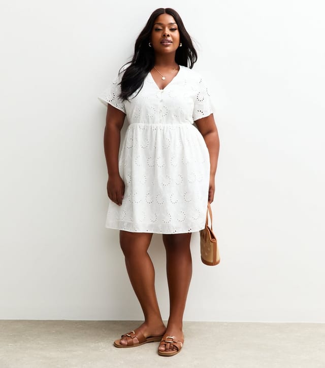 New Look Women's Plus Size White Broderie Anglaise Mini Dress Curves New Look - 3