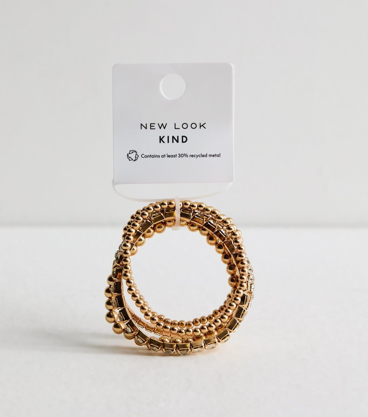 New Look Gold Tone Pack of 5 Diamante and Bead Stretch Bracelets New Look