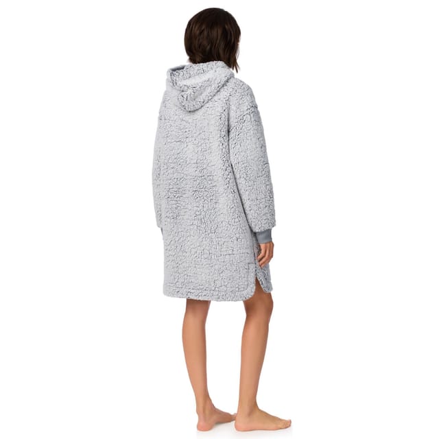 DKNY DKNY Women's 91.5cm Long Sleeve Hooded Zip Robe in Graphite Frosted Sherpa in Light Grey - 2