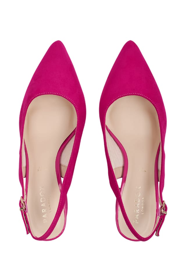 Paradox London Paradox London Women's Wide Fit 'Flynn' Mid Block Heel Sling Back Court Shoes in Fuchsia - 3