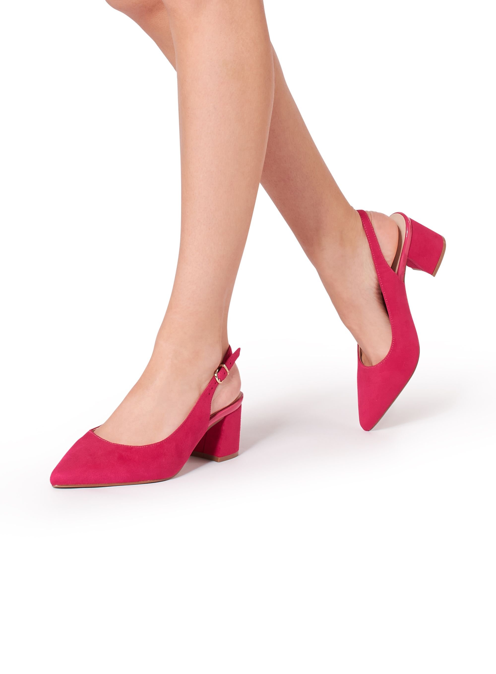 Paradox London Paradox London Women's Wide Fit 'Flynn' Mid Block Heel Sling Back Court Shoes in Fuchsia - 4