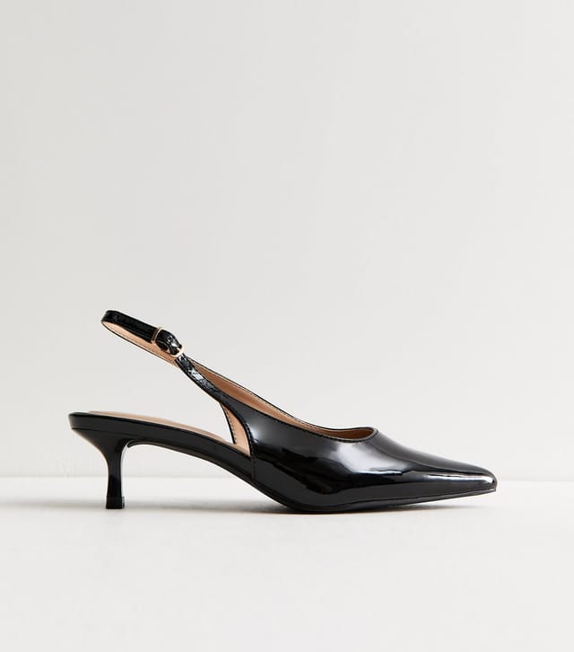 New Look Women's Truffle Black Patent Leather Kitten Heel Slingback Pumps New Look - 2