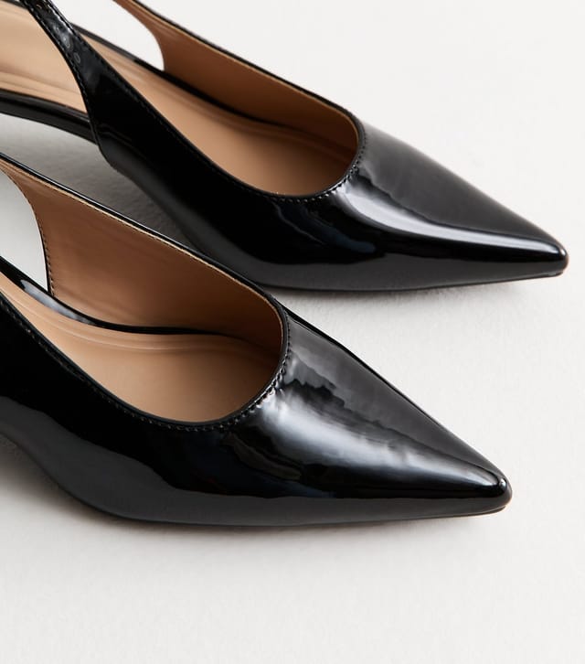 New Look Women's Truffle Black Patent Leather Kitten Heel Slingback Pumps New Look - 3