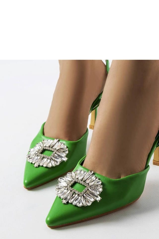 Love Lace Love Lace Women's Elegant Suede Style High Heel Pumps with Zircon Detail Comfort in Green - 2