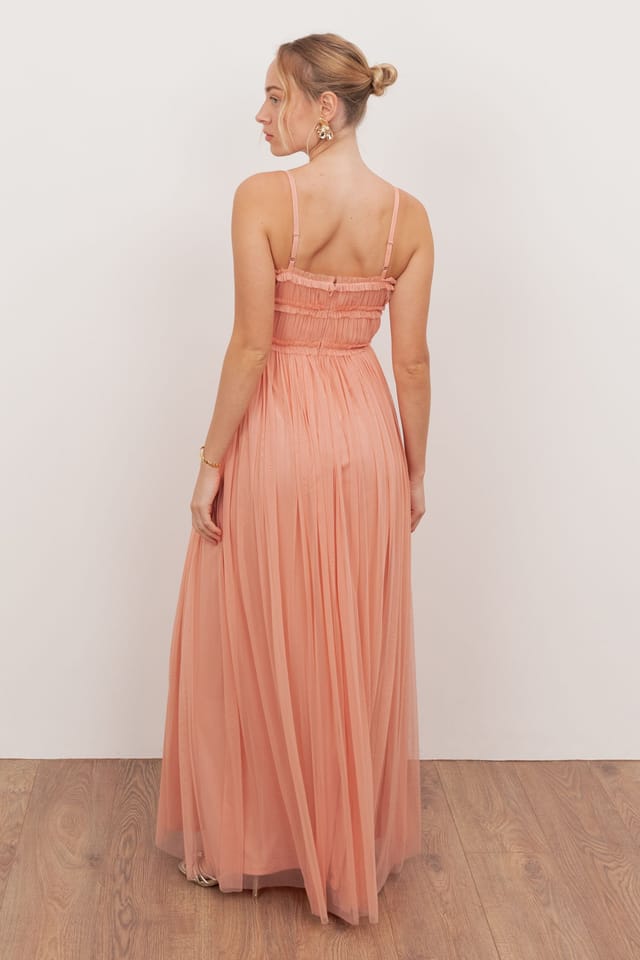 Anaya with Love Anaya with Love Women's Square Neck Strappy Tulle Maxi Dress in Peach - 2