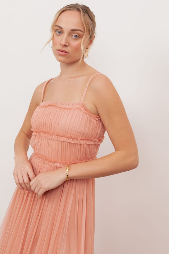 Anaya with Love Anaya with Love Women's Square Neck Strappy Tulle Maxi Dress in Peach - 3