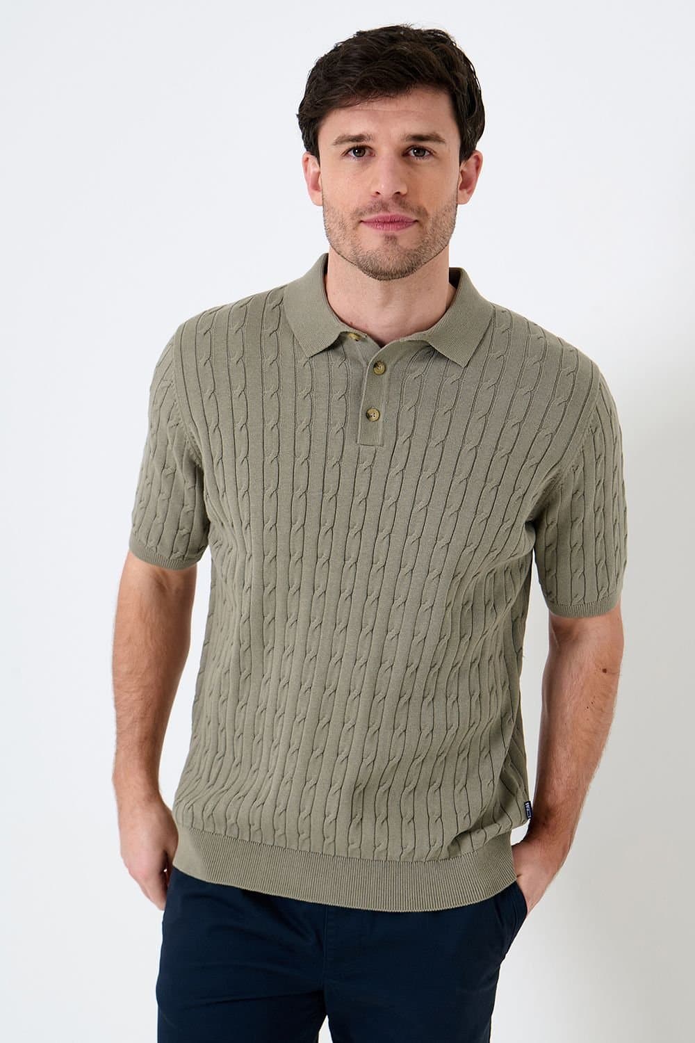 Saltwell Saltwell Men's Cable Knit Polo Shirt in Pale Green
