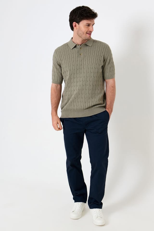 Saltwell Saltwell Men's Cable Knit Short Sleeve Polo Shirt in Pale Green - 3