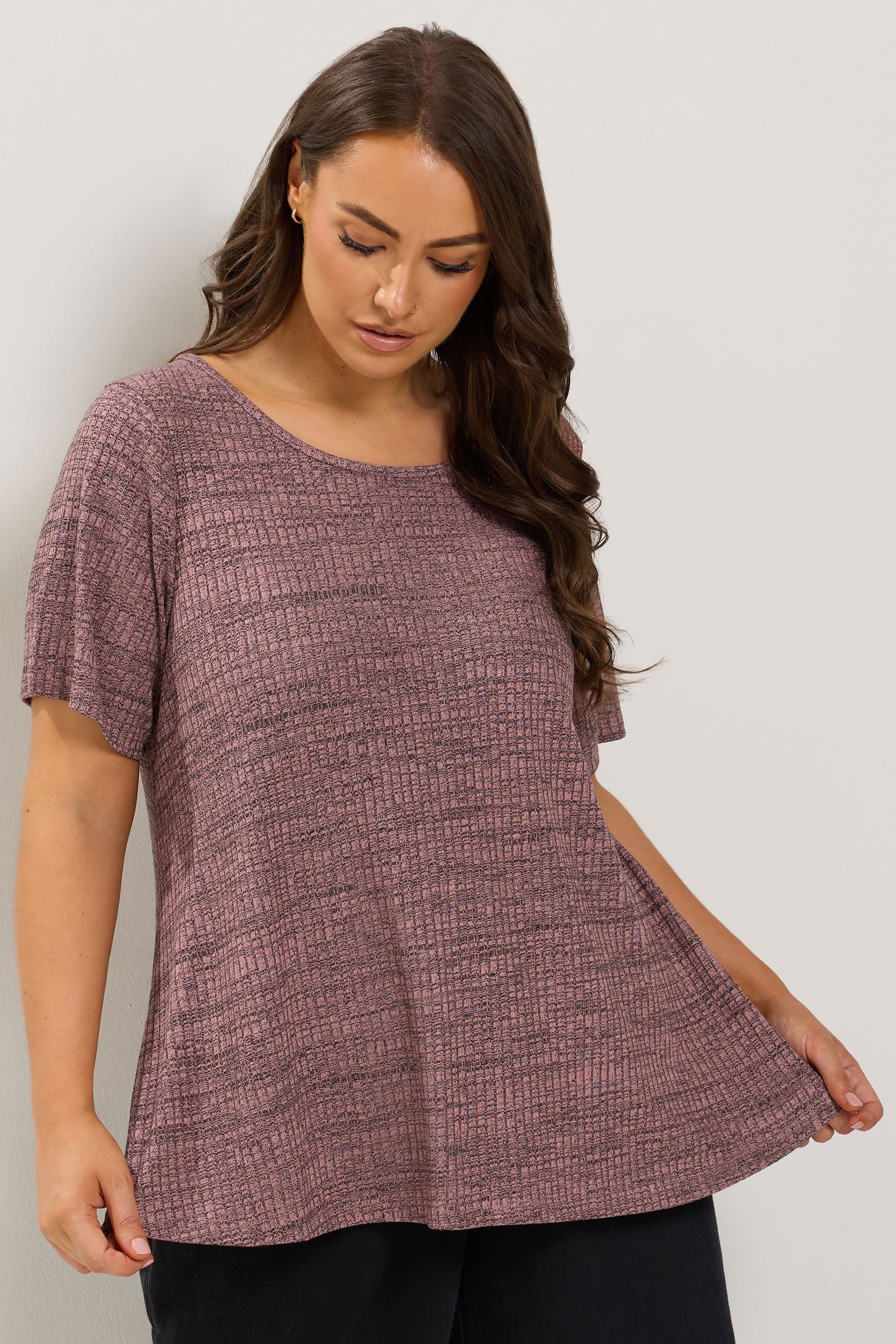 Yours Plus Size Pink Soft Touch Ribbed Tshirt