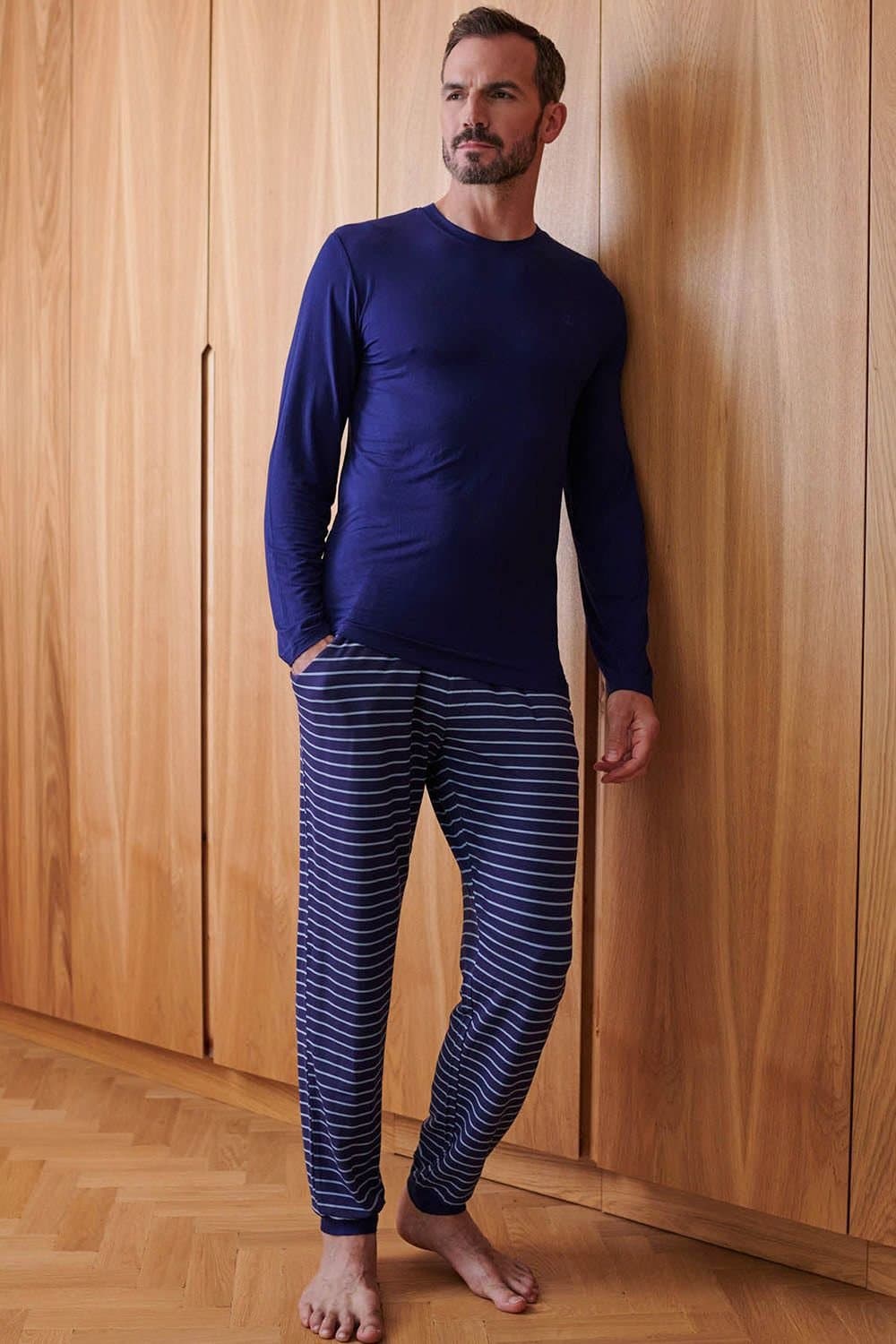 British Boxers British Boxers Men's "Industrial" Stripe Bamboo Pyjama Set in Dark Blue