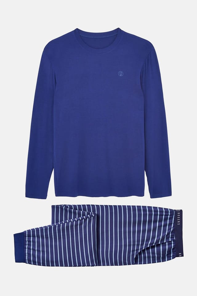 British Boxers British Boxers Men's "Industrial" Stripe Bamboo Pyjama Set in Dark Blue - 2