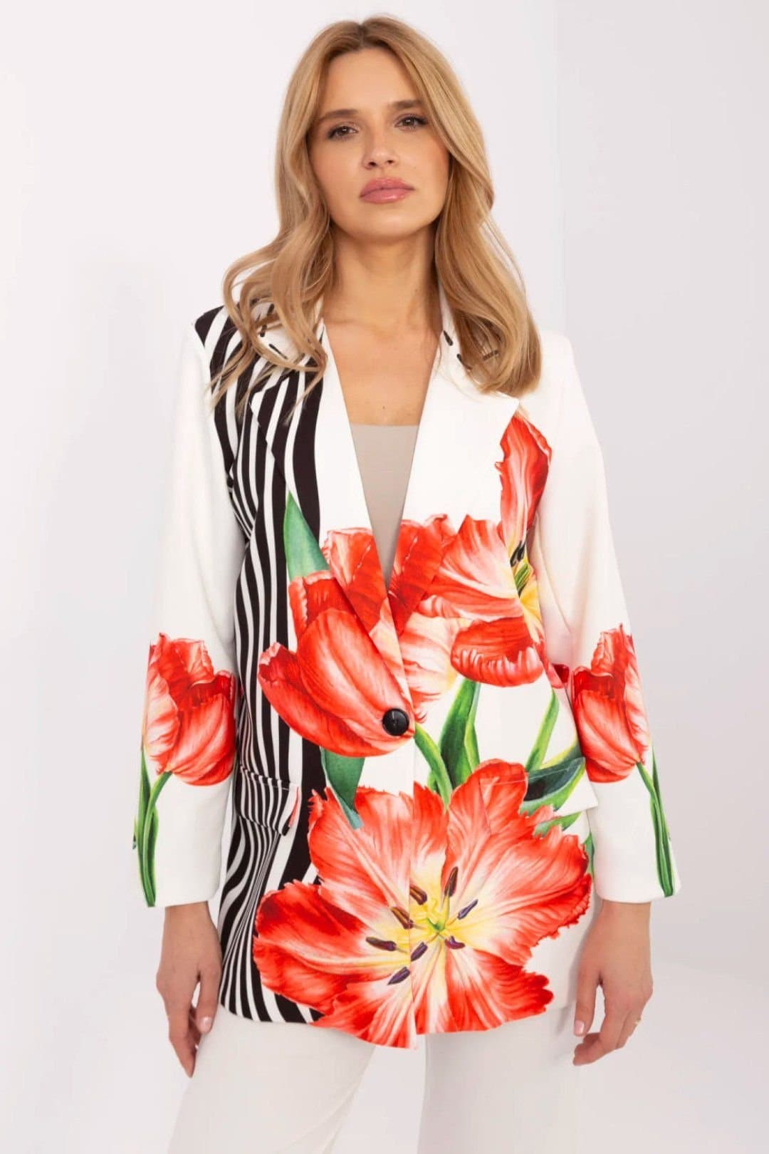 Love Lace Love Lace Women's Casual Floral Lightweight Blazer Shoulder Pads in White