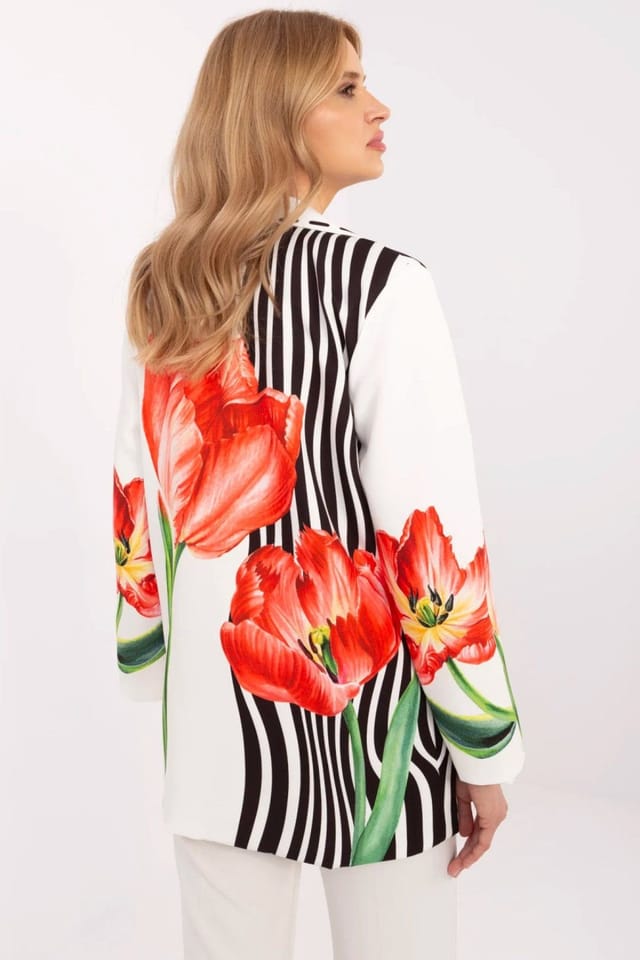 Love Lace Love Lace Women's Casual Floral Lightweight Blazer Shoulder Pads in White - 3