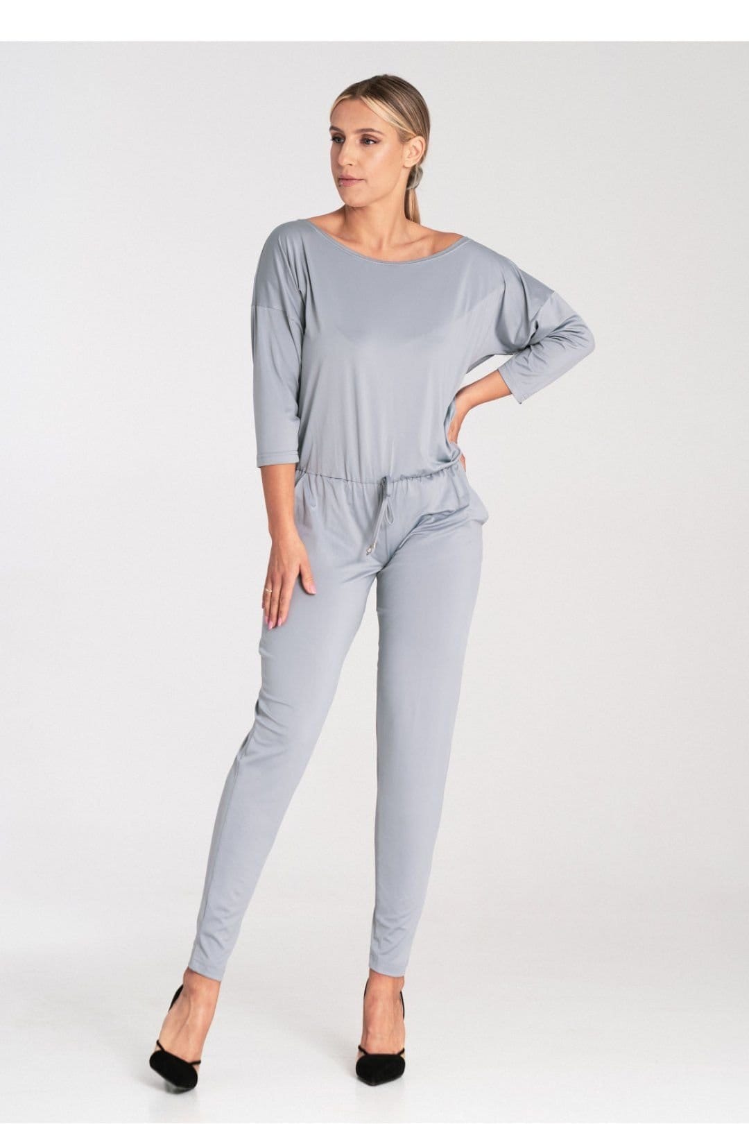 Love Lace Grey Boat Neck Tapered Jumpsuit