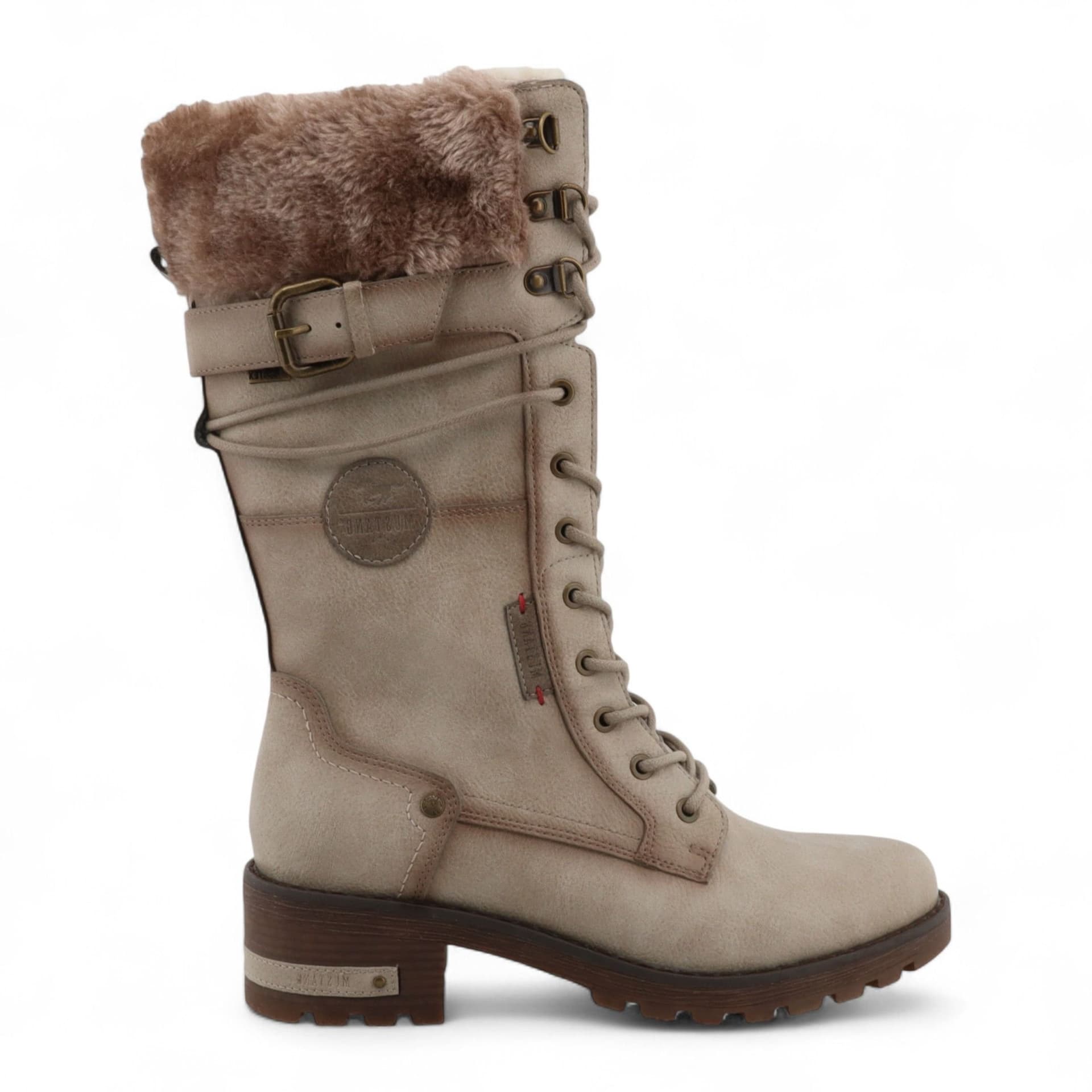 mustang Mustang Women's Mid-Calf Faux Fur Winter Combat Boots in White