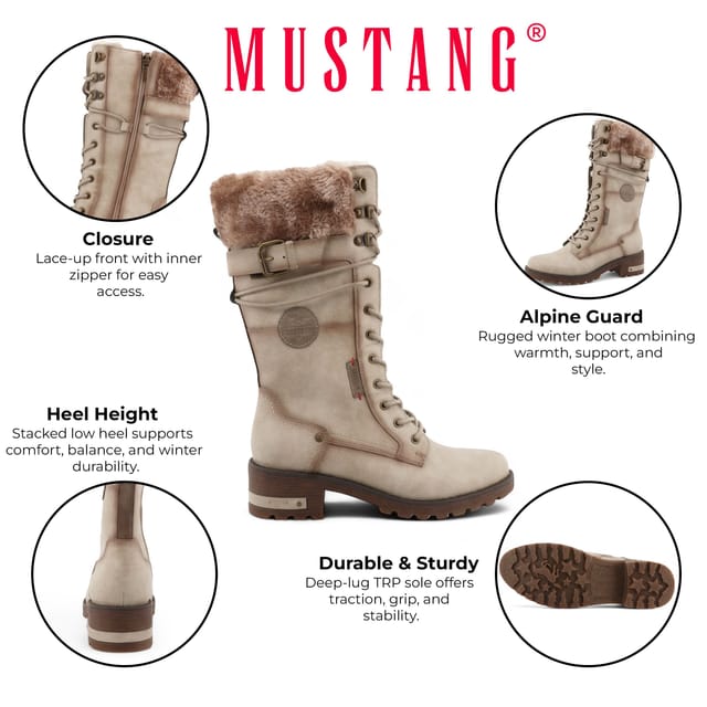 mustang Mustang Women's Mid-Calf Faux Fur Winter Combat Boots in White - 2