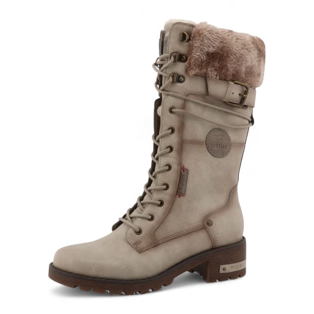 mustang Mustang Women's Mid-Calf Faux Fur Winter Combat Boots in White - 3