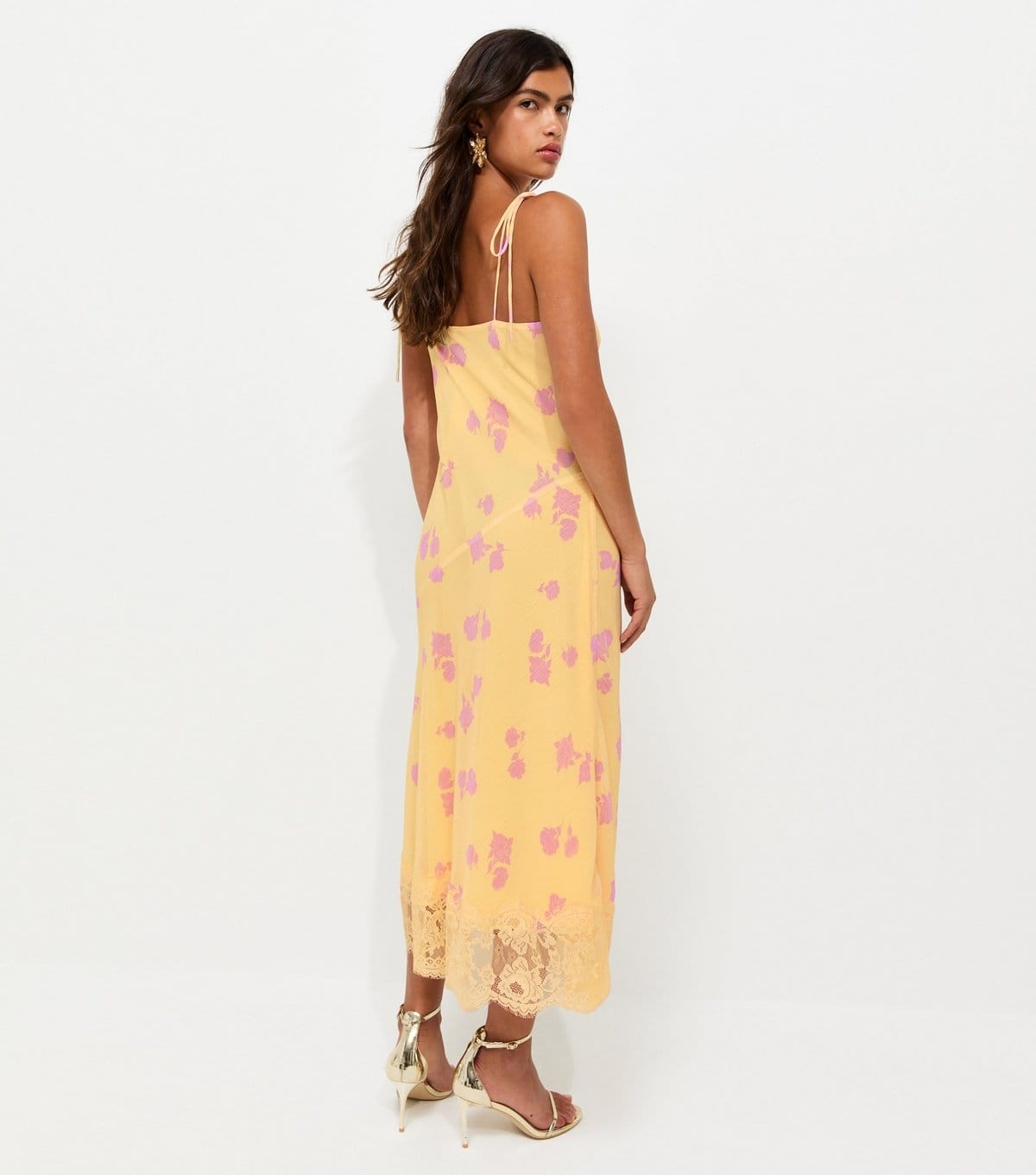 New Look Women's Yellow Chiffon Floral Cowl Neck Strappy Midi Dress New Look - 4