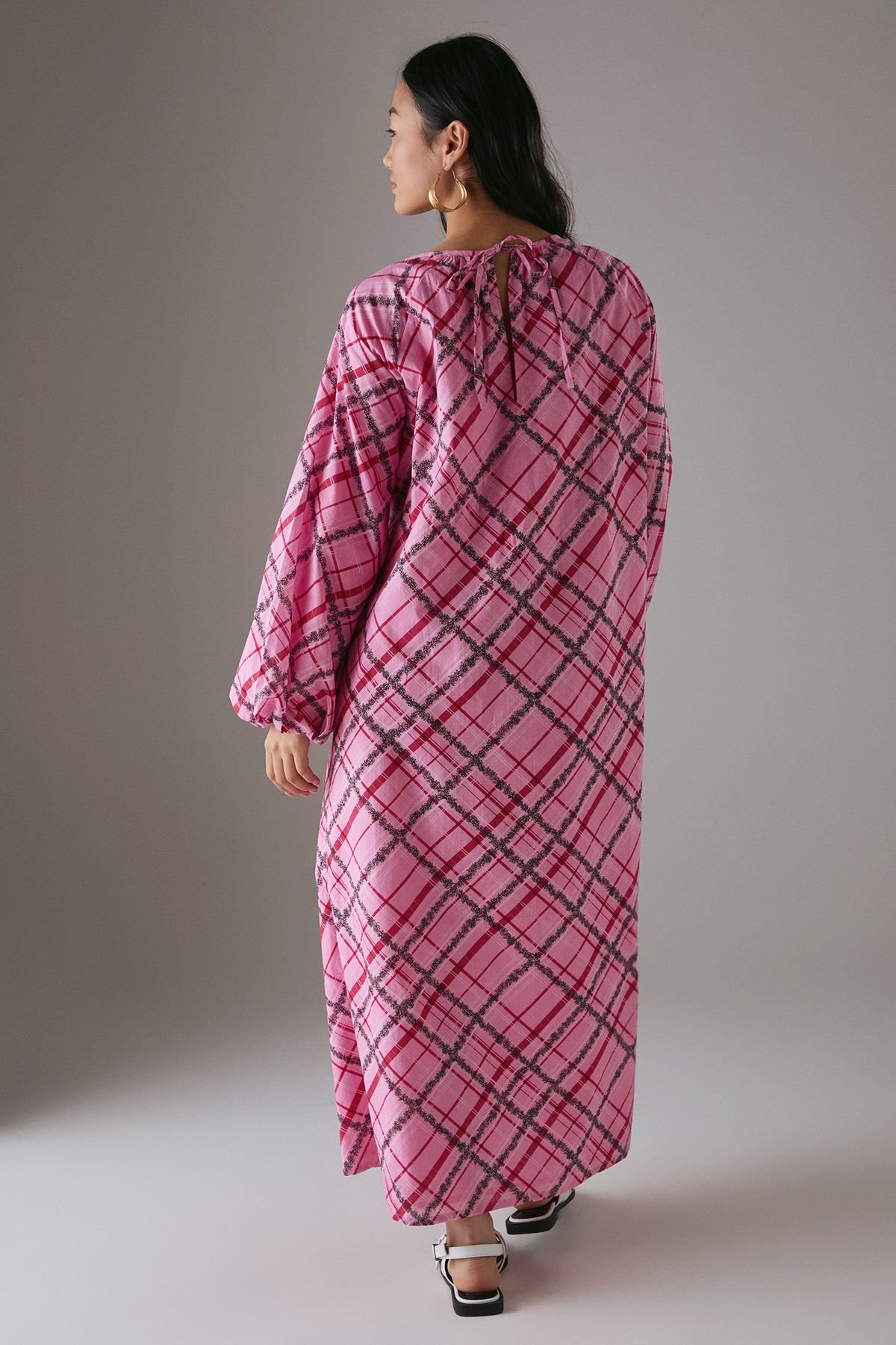 Warehouse Warehouse Women's Petite Cotton Trapeze Smock Midi Dress in Pink - 3