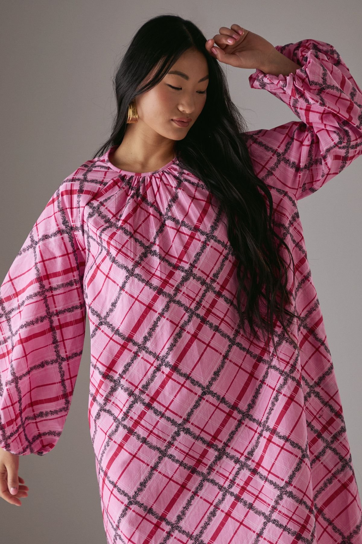 Warehouse Warehouse Women's Petite Cotton Trapeze Smock Midi Dress in Pink - 4