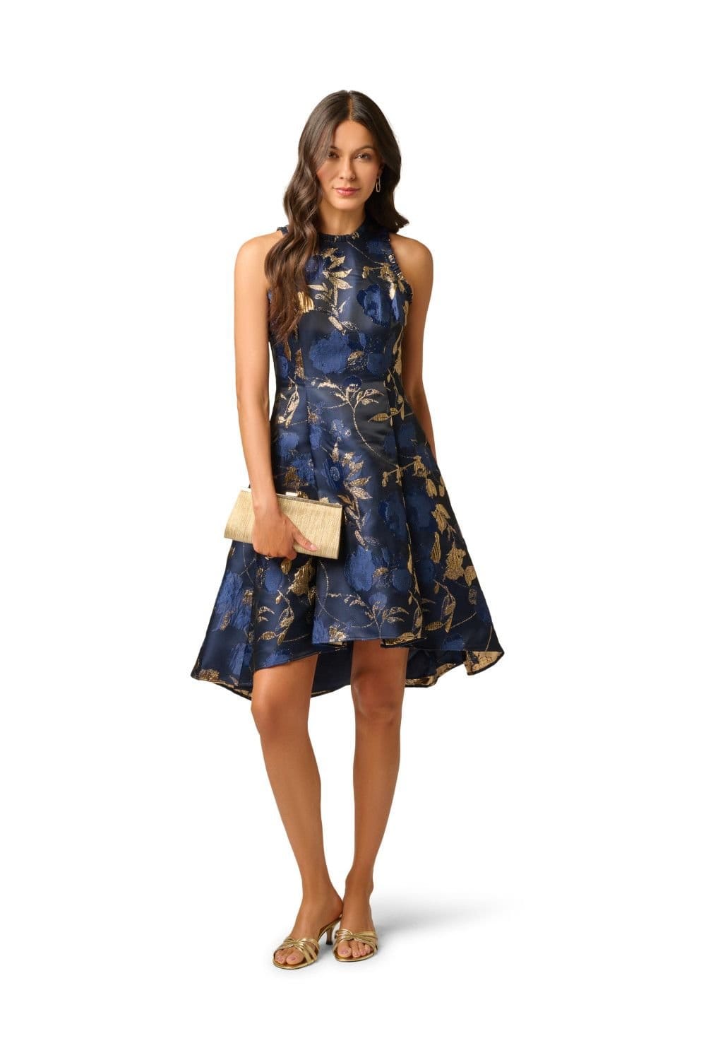 Adrianna Papell Adrianna Papell Women's Ruffle Jacquard Dress in Navy - 1