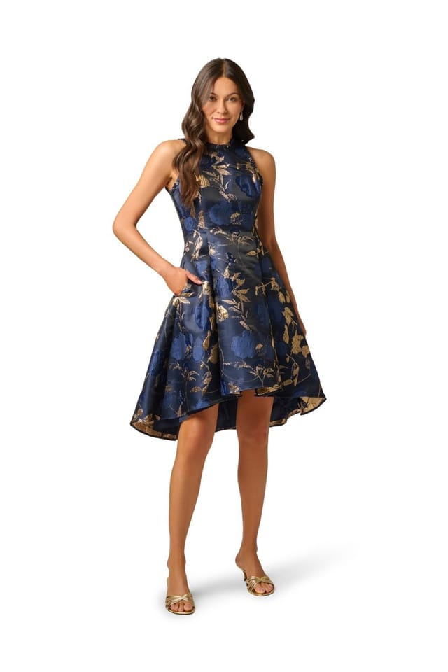 Adrianna Papell Adrianna Papell Women's Ruffle Jacquard Dress in Navy - 2