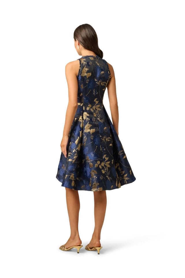 Adrianna Papell Adrianna Papell Women's Ruffle Jacquard Dress in Navy - 3
