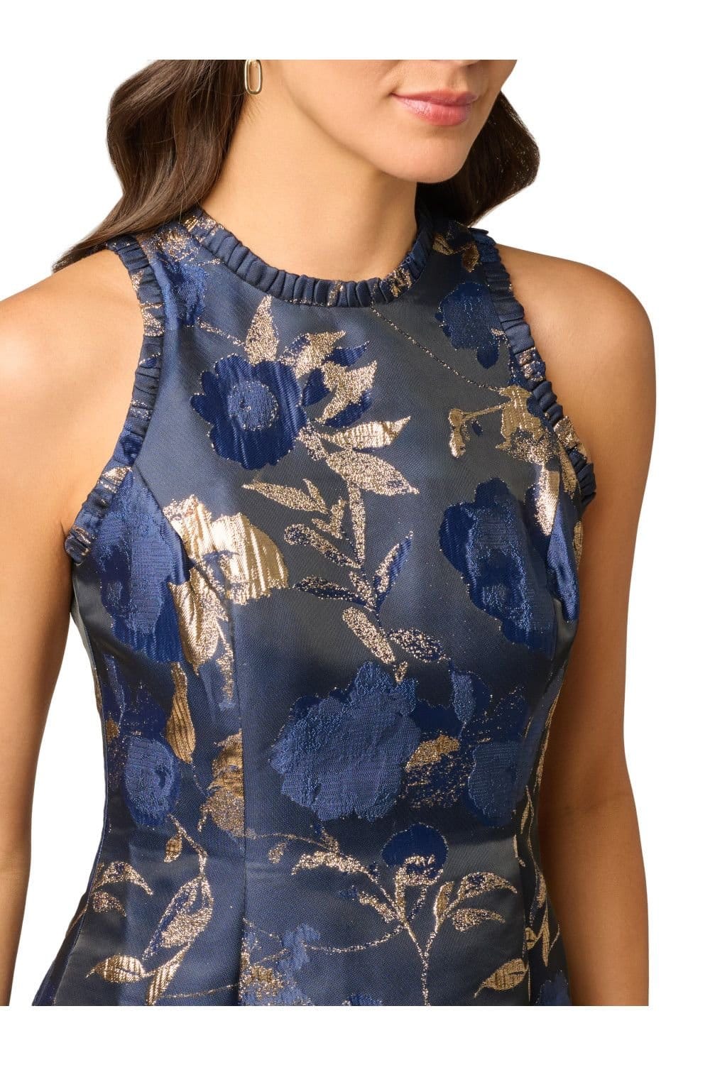 Adrianna Papell Adrianna Papell Women's Ruffle Jacquard Dress in Navy - 4