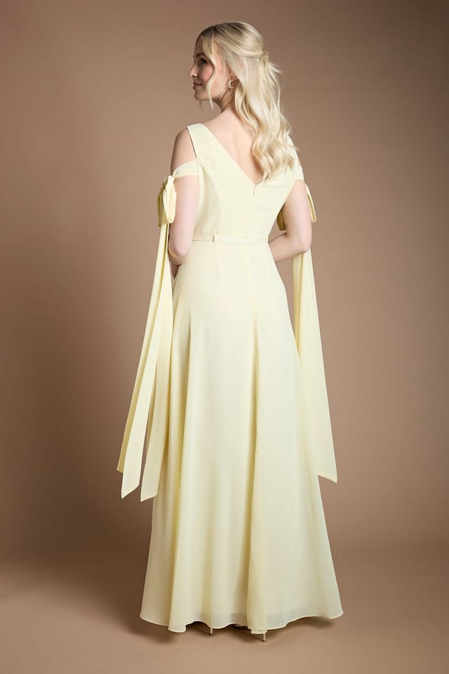 Coast Coast Women's Bow Sleeve Chiffon Bridesmaid Maxi Dress in Lemon - 3