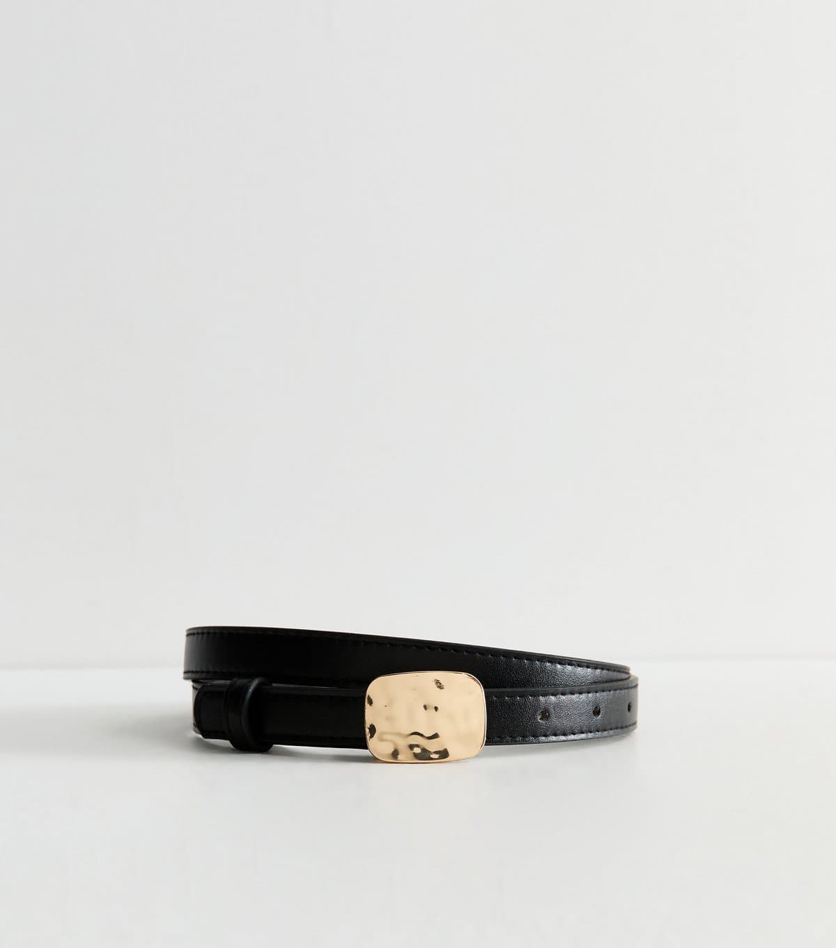 New Look New Look Black Faux Leather Hammered Buckle Skinny Belt