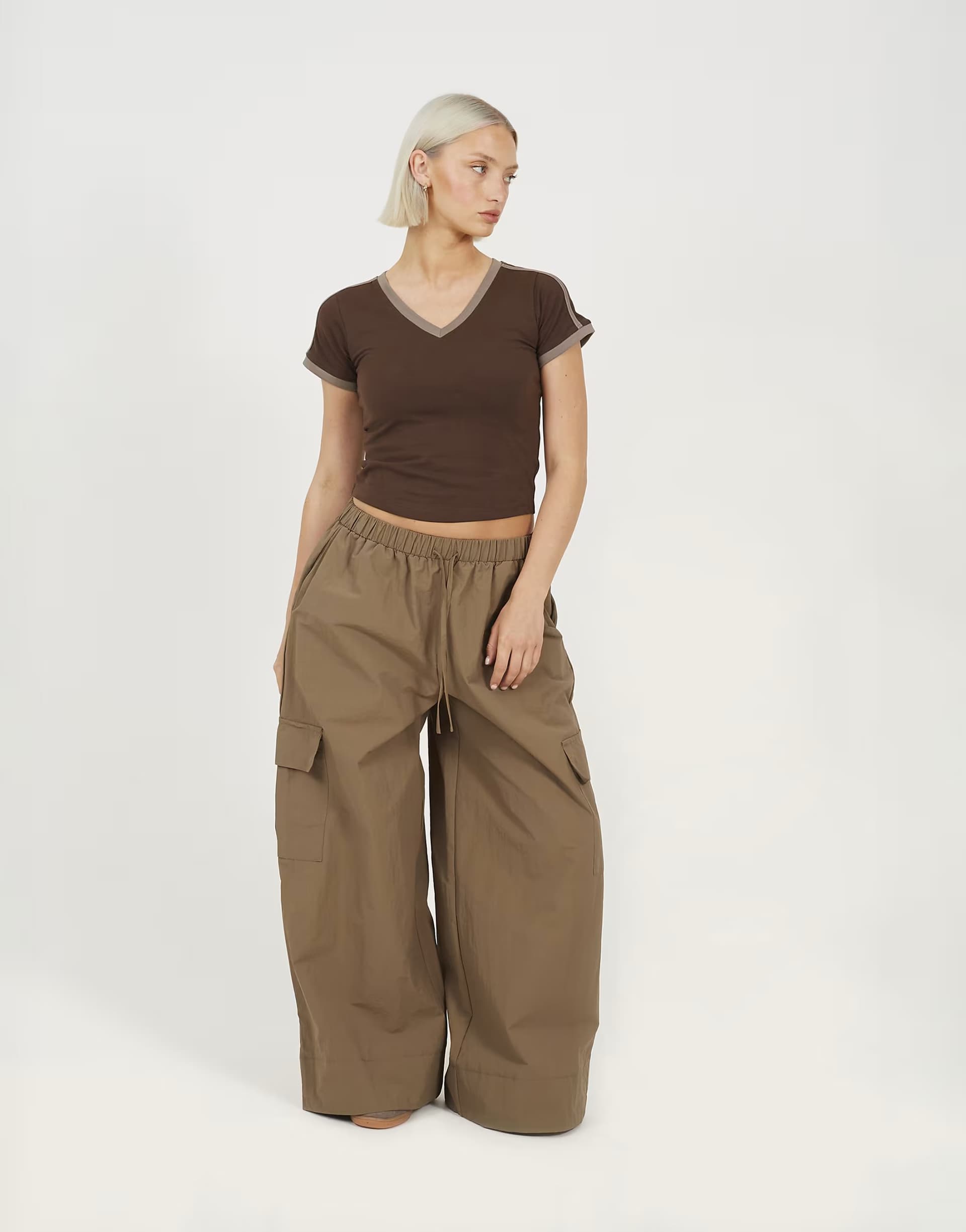 ASOS Brave Soul Baggy cargo trousers with pocket details in khaki