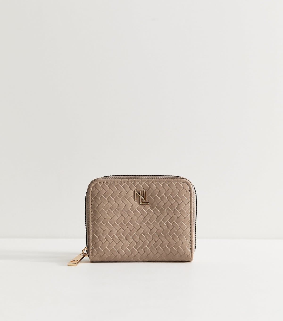 New Look Mink Faux Leather Woven Logo Plaque Purse New Look