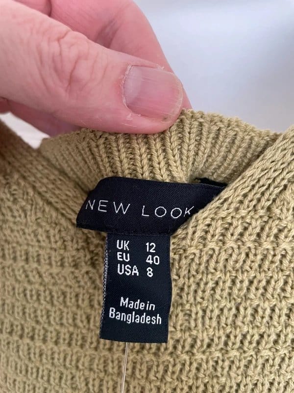 New Look Khaki Crochet Knit Peplum Top Size 12