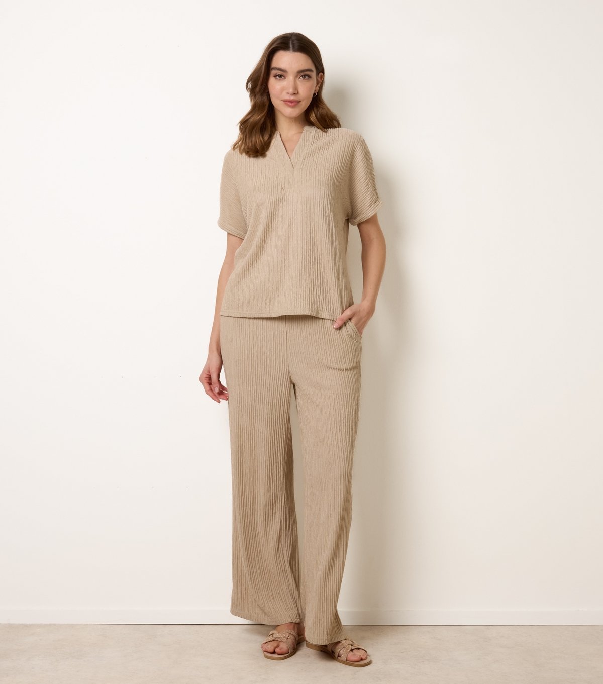 Blue Vanilla Women's Stone Ribbed Granddad Collar Top Blue Vanilla New Look - 2