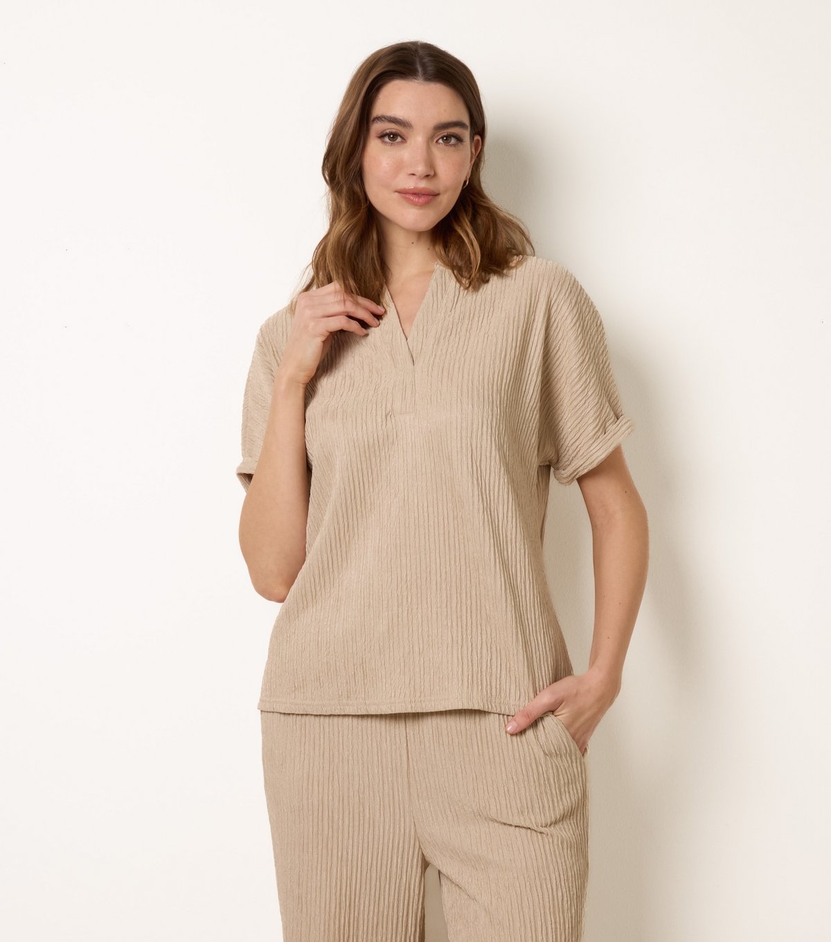 Blue Vanilla Women's Stone Ribbed Granddad Collar Top Blue Vanilla New Look - 3