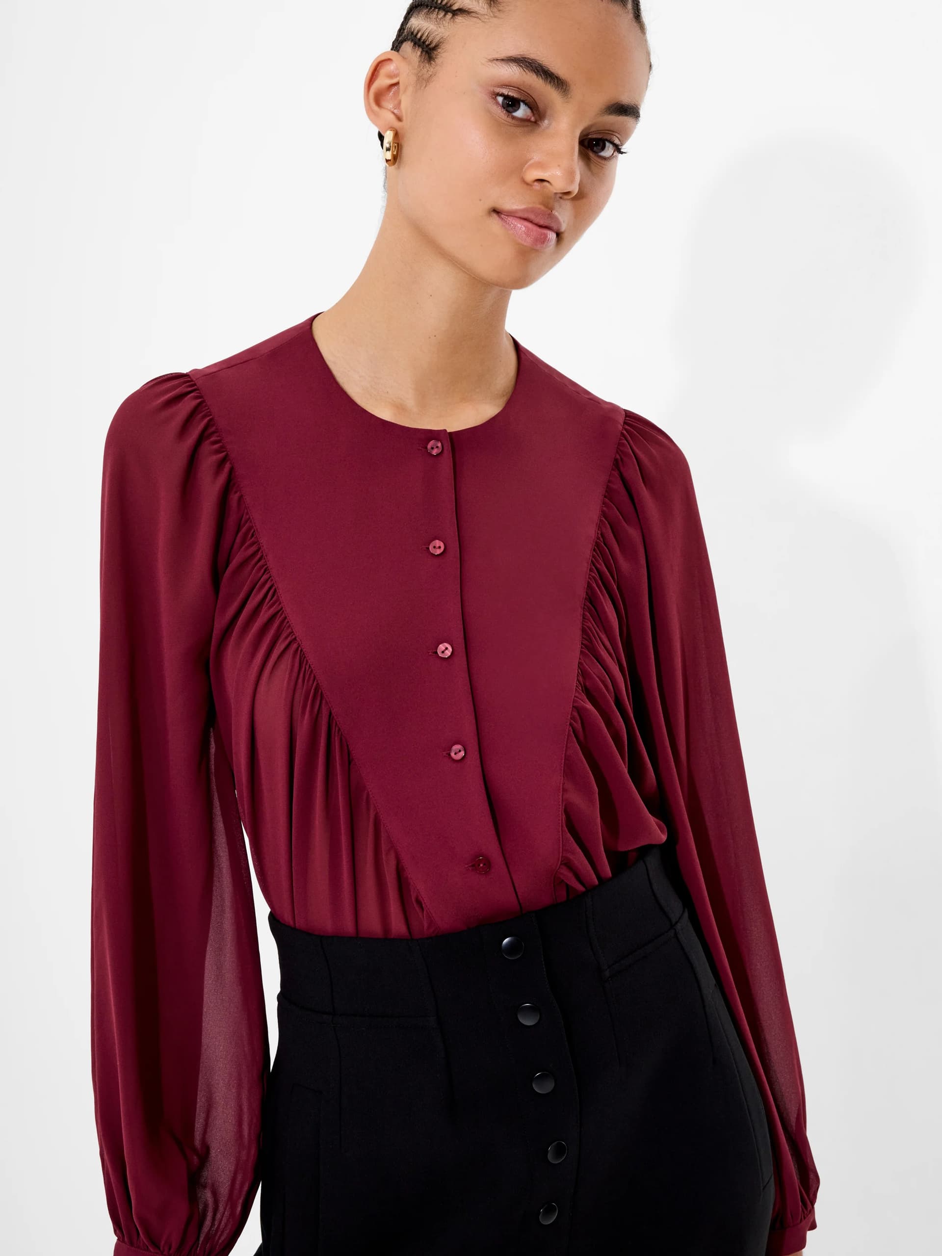 French Connection French Connection Burgundy Balloon Sleeve Blouse