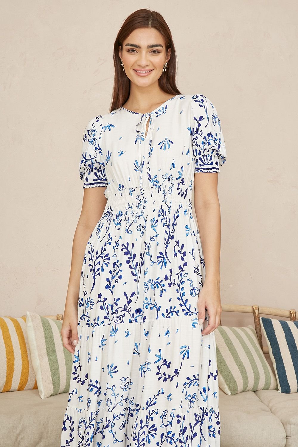 Yumi Yumi Women's White Border Print Maxi Dress in Ivory - 1