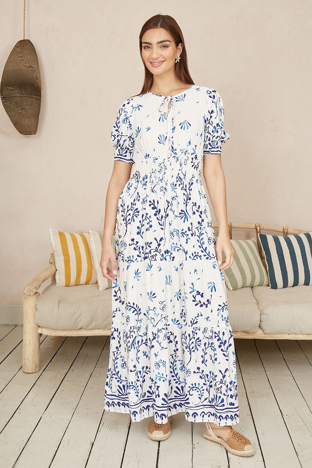 Yumi Yumi Women's White Border Print Maxi Dress in Ivory - 2