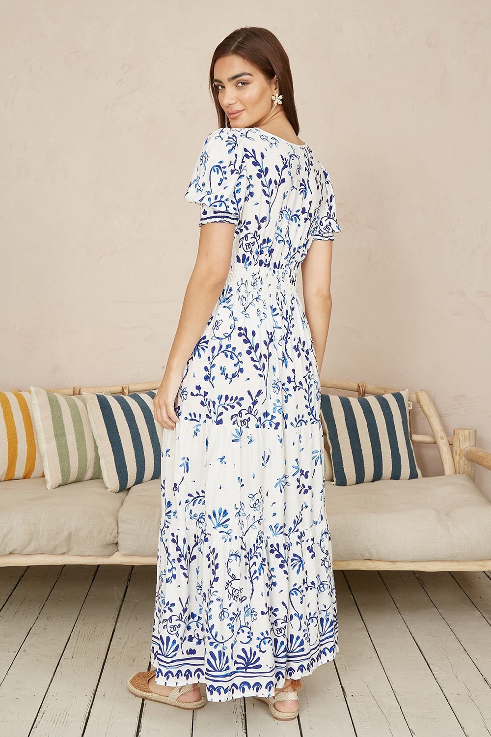 Yumi Yumi Women's White Border Print Maxi Dress in Ivory - 3