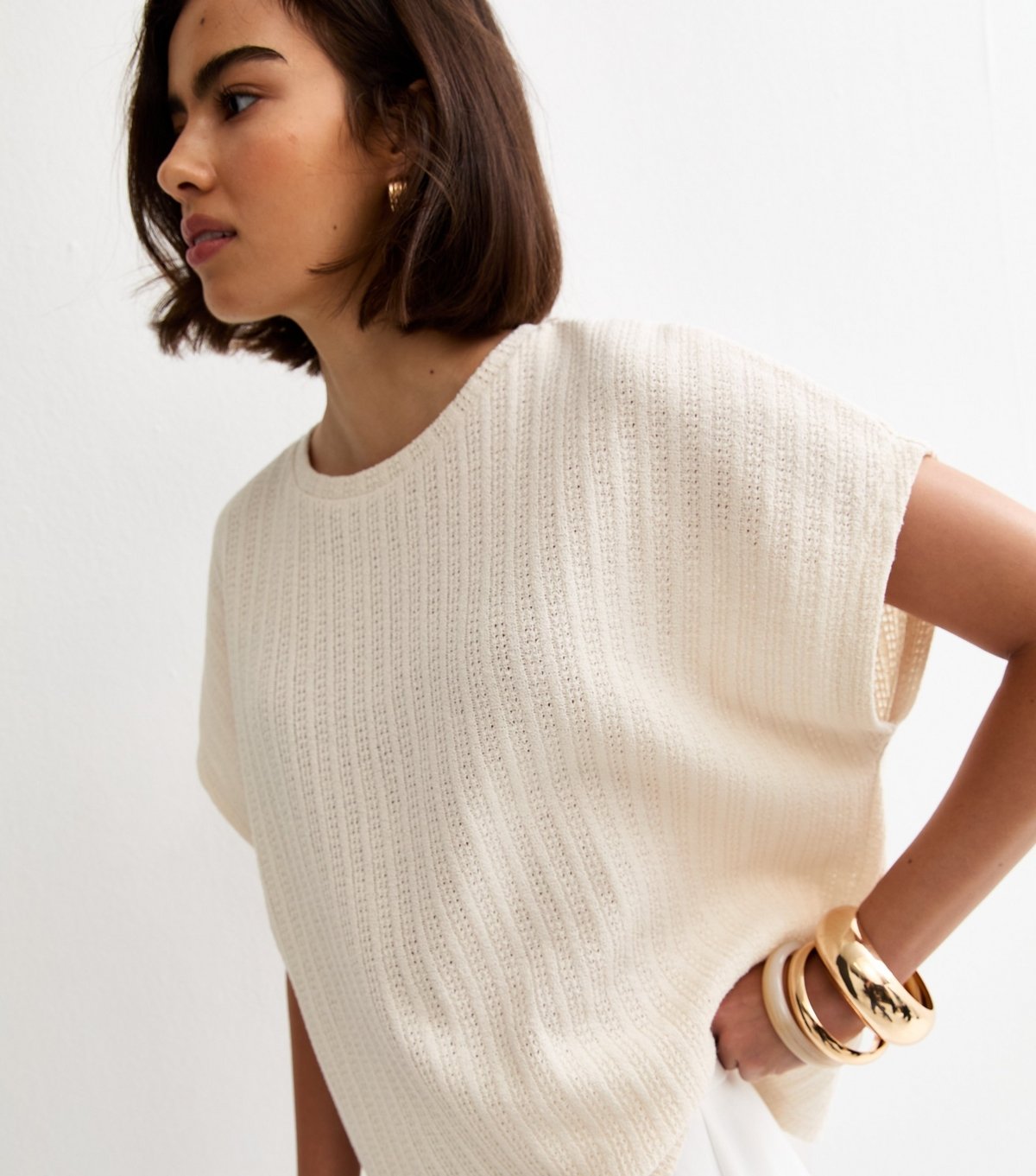 New Look Women's Cream Textured Soft Touch Top New Look - 2