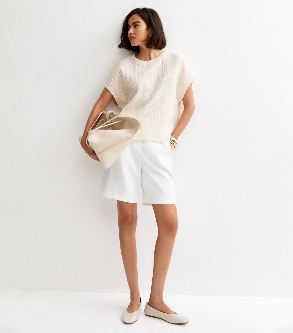 New Look Women's Cream Textured Soft Touch Top New Look - 3