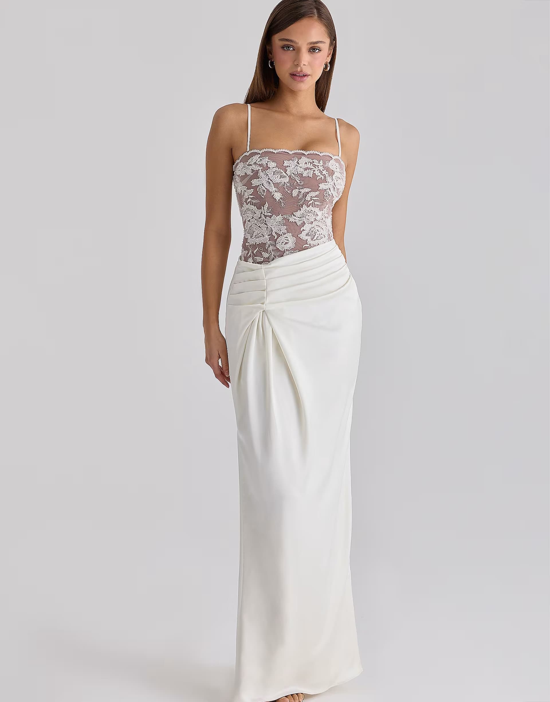 ASOS House of CB Eliette white embellished lace and satin maxi dress in white