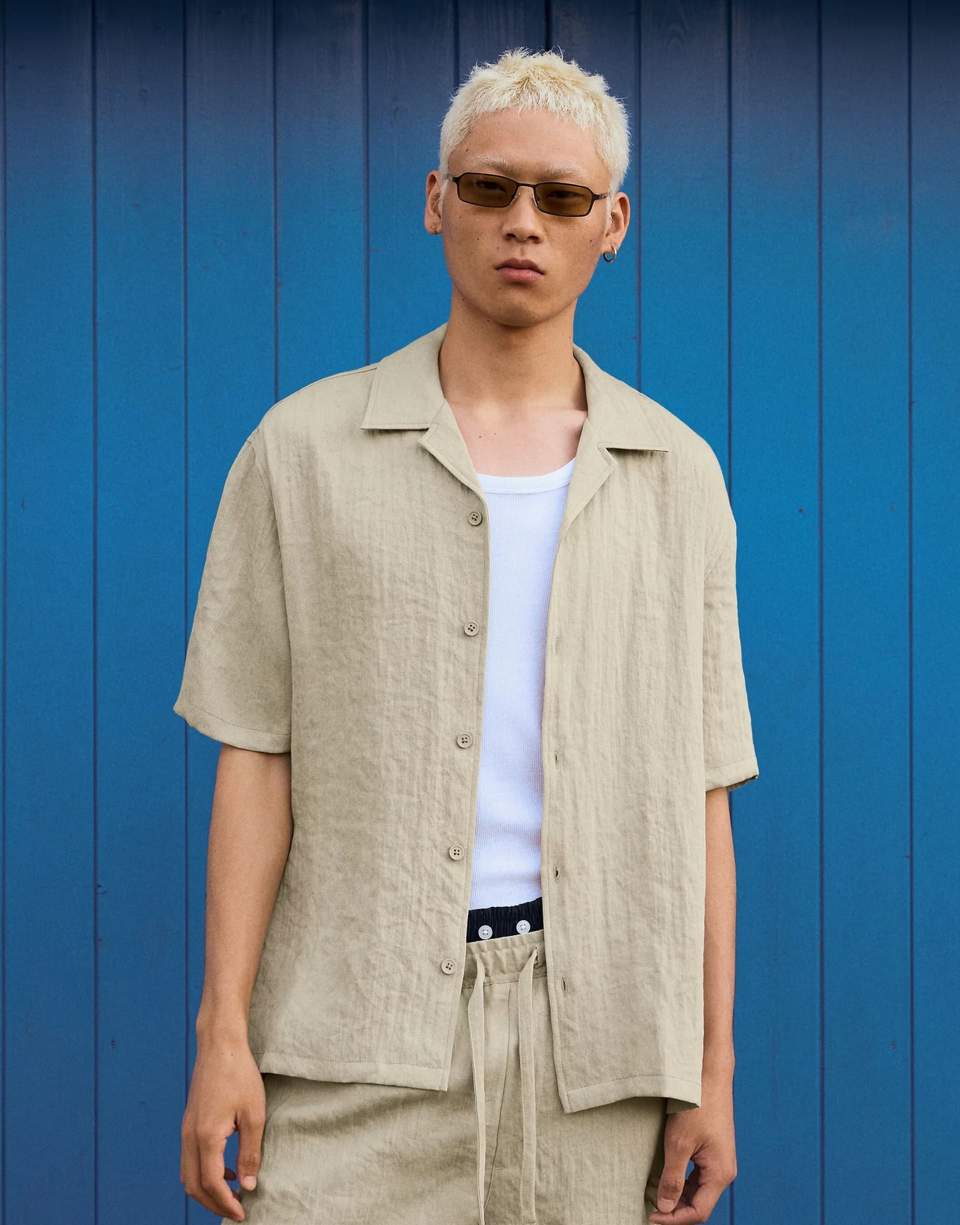 ASOS Bershka Rustic short sleeve shirt in green