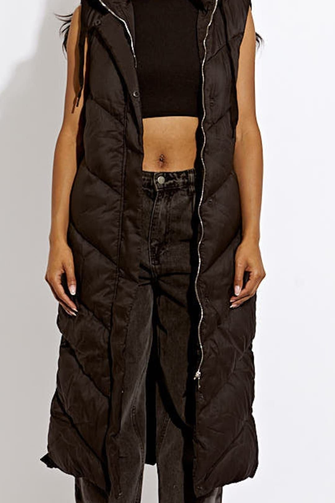 STYLEWISE STYLEWISE Women's Padded Turtle Neck - Longline Hooded - Gilet in Black - 4