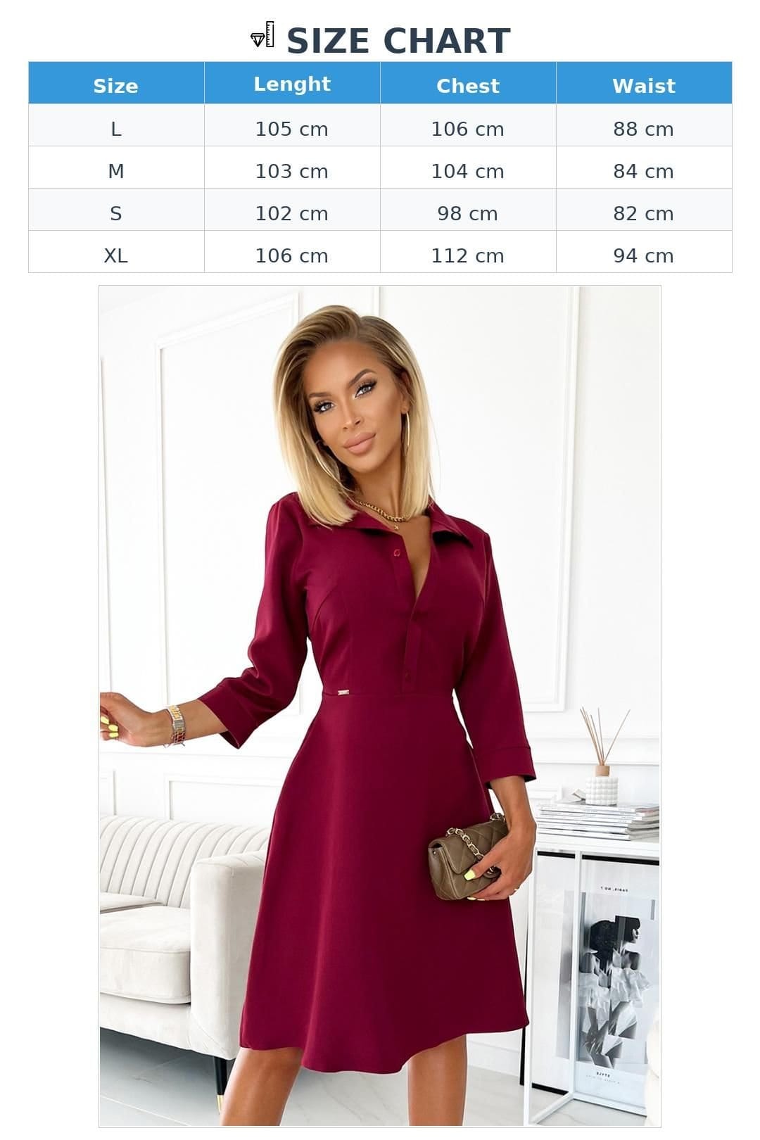 Love Lace Love Lace Women's Shirt Style Flared Dress With Pockets in Burgundy - 4