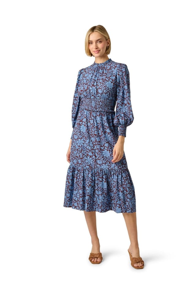Adrianna Papell Adrianna Papell Women's Print Smocked Midi Dress in Brown - 2