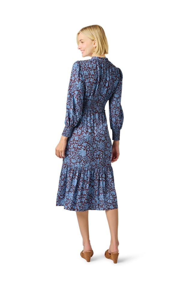 Adrianna Papell Adrianna Papell Women's Print Smocked Midi Dress in Brown - 3