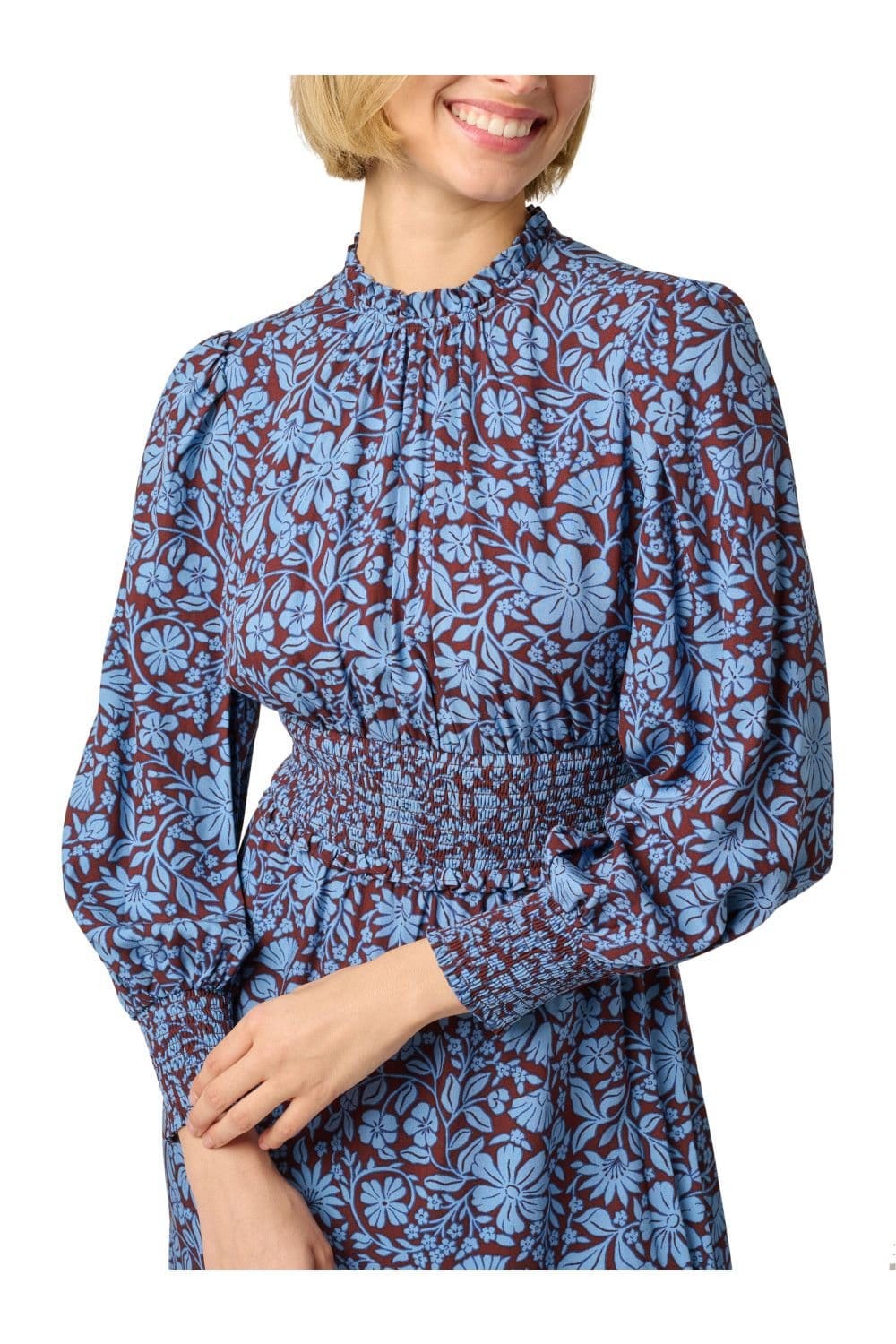 Adrianna Papell Adrianna Papell Women's Print Smocked Midi Dress in Brown - 4